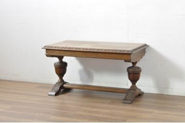 イギリスアンティーク　高級品!!　オーク材　パ-ケットリー(象嵌)天板とバルボスレッグが目を引くセンターテーブル(ローテーブル、リビングテーブル、コーヒーテーブル、英国)(R-080749)