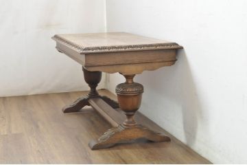 イギリスアンティーク　高級品!!　オーク材　パ-ケットリー(象嵌)天板とバルボスレッグが目を引くセンターテーブル(ローテーブル、リビングテーブル、コーヒーテーブル、英国)(R-080749)