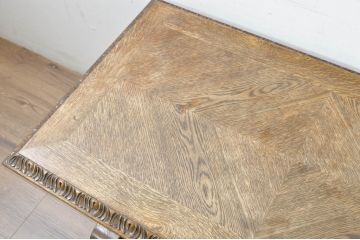 イギリスアンティーク　高級品!!　オーク材　パ-ケットリー(象嵌)天板とバルボスレッグが目を引くセンターテーブル(ローテーブル、リビングテーブル、コーヒーテーブル、英国)(R-080749)