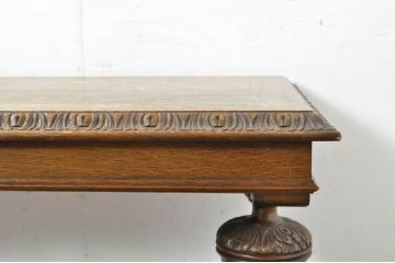 イギリスアンティーク　高級品!!　オーク材　パ-ケットリー(象嵌)天板とバルボスレッグが目を引くセンターテーブル(ローテーブル、リビングテーブル、コーヒーテーブル、英国)(R-080749)