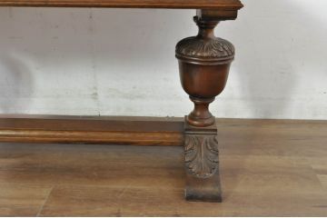 イギリスアンティーク　高級品!!　オーク材　パ-ケットリー(象嵌)天板とバルボスレッグが目を引くセンターテーブル(ローテーブル、リビングテーブル、コーヒーテーブル、英国)(R-080749)