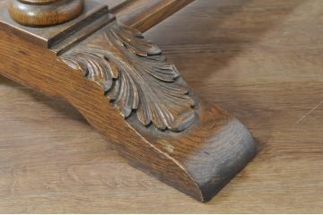 イギリスアンティーク　高級品!!　オーク材　パ-ケットリー(象嵌)天板とバルボスレッグが目を引くセンターテーブル(ローテーブル、リビングテーブル、コーヒーテーブル、英国)(R-080749)