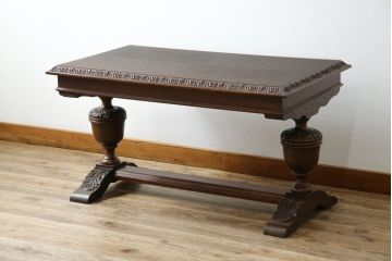 【S様ご決済用】イギリスアンティーク　高級品!!　オーク材　パ-ケットリー(象嵌)天板とバルボスレッグが目を引くセンターテーブル(ローテーブル、リビングテーブル、コーヒーテーブル、英国)(R-080749)