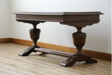 【S様ご決済用】イギリスアンティーク　高級品!!　オーク材　パ-ケットリー(象嵌)天板とバルボスレッグが目を引くセンターテーブル(ローテーブル、リビングテーブル、コーヒーテーブル、英国)(R-080749)
