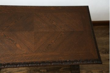 【S様ご決済用】イギリスアンティーク　高級品!!　オーク材　パ-ケットリー(象嵌)天板とバルボスレッグが目を引くセンターテーブル(ローテーブル、リビングテーブル、コーヒーテーブル、英国)(R-080749)
