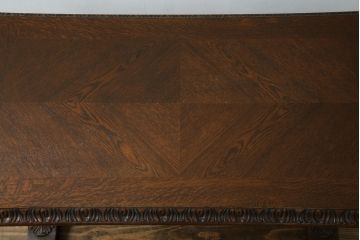 【S様ご決済用】イギリスアンティーク　高級品!!　オーク材　パ-ケットリー(象嵌)天板とバルボスレッグが目を引くセンターテーブル(ローテーブル、リビングテーブル、コーヒーテーブル、英国)(R-080749)
