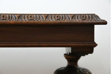【S様ご決済用】イギリスアンティーク　高級品!!　オーク材　パ-ケットリー(象嵌)天板とバルボスレッグが目を引くセンターテーブル(ローテーブル、リビングテーブル、コーヒーテーブル、英国)(R-080749)