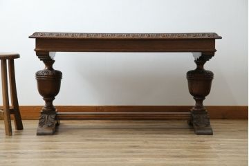 【S様ご決済用】イギリスアンティーク　高級品!!　オーク材　パ-ケットリー(象嵌)天板とバルボスレッグが目を引くセンターテーブル(ローテーブル、リビングテーブル、コーヒーテーブル、英国)(R-080749)