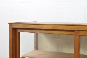 和製アンティーク　三方ガラス　木枠　レトロな雰囲気のロータイプガラスケース(Gケース、ショーケース、ディスプレイケース、コレクションケース、飾り棚、陳列棚、収納棚、サイドキャビネット、店舗什器)(R-080750)