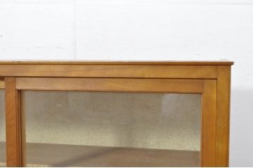 和製アンティーク　三方ガラス　木枠　レトロな雰囲気のロータイプガラスケース(Gケース、ショーケース、ディスプレイケース、コレクションケース、飾り棚、陳列棚、収納棚、サイドキャビネット、店舗什器)(R-080750)