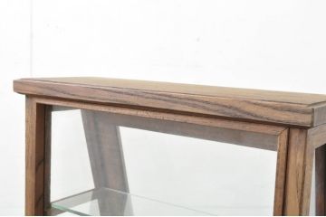 中古　民芸家具　国産　職人手作り　総欅(ケヤキ)材　卓上台形ガラスケース(Gケース、ショーケース、ディスプレイケース、コレクションケース、飾り棚、陳列棚、店舗什器)(R-080751)
