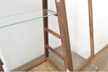 中古　民芸家具　国産　職人手作り　総欅(ケヤキ)材　卓上台形ガラスケース(Gケース、ショーケース、ディスプレイケース、コレクションケース、飾り棚、陳列棚、店舗什器)(R-080751)