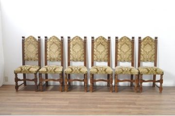 中古　美品　最高級　イタリア輸入家具　品のある佇まいが素敵なハイバックダイニングチェア6脚セット(サロンチェア、椅子、イス、バラ売り可能)(定価6脚で約112万円)(R-080752)