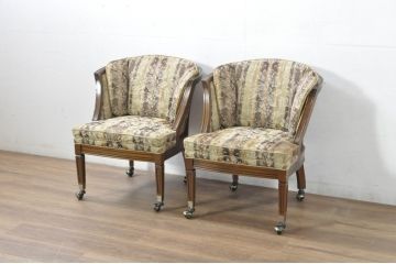 中古　maruni(マルニ木工)　地中海ロイヤルシリーズ(ROYAL)　シャルル　華やかなファブリックが空間に彩を添えるキャスター付きパーティチェア2脚セット(椅子、1人掛けソファ、サロンチェア、ダイニングチェア、ラウンジチェア、バラ売り可能)(定価2脚で約50万円)(R-080754)
