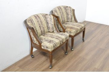 中古　maruni(マルニ木工)　地中海ロイヤルシリーズ(ROYAL)　シャルル　華やかなファブリックが空間に彩を添えるキャスター付きパーティチェア2脚セット(椅子、1人掛けソファ、サロンチェア、ダイニングチェア、ラウンジチェア、バラ売り可能)(定価2脚で約50万円)(R-080754)