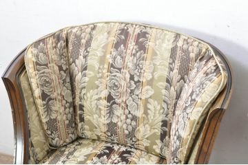 中古　maruni(マルニ木工)　地中海ロイヤルシリーズ(ROYAL)　シャルル　華やかなファブリックが空間に彩を添えるキャスター付きパーティチェア2脚セット(椅子、1人掛けソファ、サロンチェア、ダイニングチェア、ラウンジチェア、バラ売り可能)(定価2脚で約50万円)(R-080754)