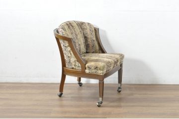 中古　maruni(マルニ木工)　地中海ロイヤルシリーズ(ROYAL)　シャルル　華やかなファブリックが空間に彩を添えるキャスター付きパーティチェア2脚セット(椅子、1人掛けソファ、サロンチェア、ダイニングチェア、ラウンジチェア、バラ売り可能)(定価2脚で約50万円)(R-080754)