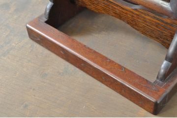 中古　民芸家具　上手物　職人手作り工芸家具　総欅(ケヤキ)材　丸みを帯びたフォルムが可愛らしい卓上ミラー(鏡、スタンドミラー)(R-080757)
