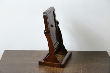 中古　民芸家具　上手物　職人手作り工芸家具　総欅(ケヤキ)材　丸みを帯びたフォルムが可愛らしい卓上ミラー(鏡、スタンドミラー)(R-080757)