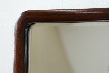 中古　民芸家具　上手物　職人手作り工芸家具　総欅(ケヤキ)材　丸みを帯びたフォルムが可愛らしい卓上ミラー(鏡、スタンドミラー)(R-080757)