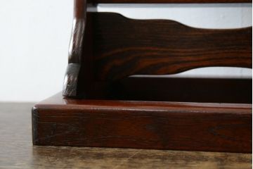 中古　民芸家具　上手物　職人手作り工芸家具　総欅(ケヤキ)材　丸みを帯びたフォルムが可愛らしい卓上ミラー(鏡、スタンドミラー)(R-080757)