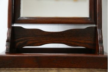 中古　民芸家具　上手物　職人手作り工芸家具　総欅(ケヤキ)材　丸みを帯びたフォルムが可愛らしい卓上ミラー(鏡、スタンドミラー)(R-080757)