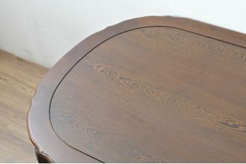 和製ビンテージ　美品　鉄刀木(タガヤサン)　オリエンタルな雰囲気を感じる彫刻入りのオーバルダイニングテーブル(4人掛け、6人掛け、食卓、ヴィンテージ)(R-080760)
