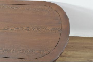 和製ビンテージ　美品　鉄刀木(タガヤサン)　オリエンタルな雰囲気を感じる彫刻入りのオーバルダイニングテーブル(4人掛け、6人掛け、食卓、ヴィンテージ)(R-080760)