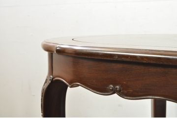 和製ビンテージ　美品　鉄刀木(タガヤサン)　オリエンタルな雰囲気を感じる彫刻入りのオーバルダイニングテーブル(4人掛け、6人掛け、食卓、ヴィンテージ)(R-080760)