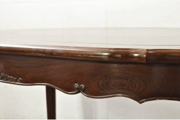 和製ビンテージ　美品　鉄刀木(タガヤサン)　オリエンタルな雰囲気を感じる彫刻入りのオーバルダイニングテーブル(4人掛け、6人掛け、食卓、ヴィンテージ)(R-080760)