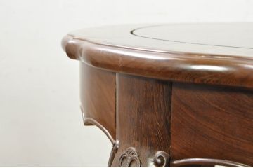 和製ビンテージ　美品　鉄刀木(タガヤサン)　オリエンタルな雰囲気を感じる彫刻入りのオーバルダイニングテーブル(4人掛け、6人掛け、食卓、ヴィンテージ)(R-080760)