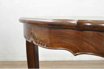 和製ビンテージ　美品　鉄刀木(タガヤサン)　オリエンタルな雰囲気を感じる彫刻入りのオーバルダイニングテーブル(4人掛け、6人掛け、食卓、ヴィンテージ)(R-080760)