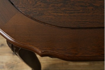 和製ヴィンテージ　美品　鉄刀木(タガヤサン)　オリエンタルな彫刻入りのオーバルダイニングテーブル　(R-080760)