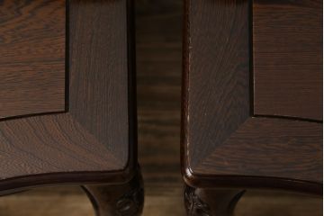 和製ビンテージ　鉄刀木(タガヤサン)　オリエンタルな雰囲気を感じる彫刻入りのダイニングチェア4脚セット(アームレスチェア、板座チェア、椅子、イス、ヴィンテージ、バラ売り可能)(R-080761)