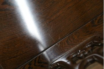 和製ビンテージ　鉄刀木(タガヤサン)　オリエンタルな雰囲気を感じる彫刻入りのダイニングチェア4脚セット(アームレスチェア、板座チェア、椅子、イス、ヴィンテージ、バラ売り可能)(R-080761)