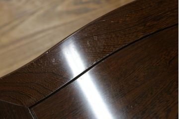和製ビンテージ　鉄刀木(タガヤサン)　オリエンタルな雰囲気を感じる彫刻入りのダイニングチェア4脚セット(アームレスチェア、板座チェア、椅子、イス、ヴィンテージ、バラ売り可能)(R-080761)