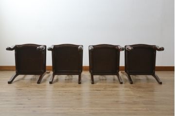 和製ビンテージ　鉄刀木(タガヤサン)　オリエンタルな雰囲気を感じる彫刻入りのダイニングチェア4脚セット(アームレスチェア、板座チェア、椅子、イス、ヴィンテージ、バラ売り可能)(R-080761)