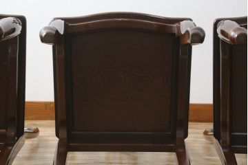 和製ビンテージ　鉄刀木(タガヤサン)　オリエンタルな雰囲気を感じる彫刻入りのダイニングチェア4脚セット(アームレスチェア、板座チェア、椅子、イス、ヴィンテージ、バラ売り可能)(R-080761)