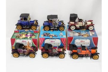 Schuco(シュコー)　OLD TIMER　Ford COUPET 1917 Renault 6cv/1911(1227、1230、1229、1228、ゼンマイ)　Mercedes SIMPLEX 32PS/1902 Opel DOKTORWAGEN 4/8PS 1909 おもちゃ6点セット(フォード、ルノー、メルセデス、オペル、オールドタイマー、玩具、車、外箱付き)(R-080763)
