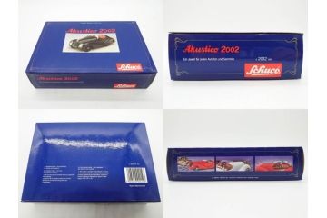 Schuco(シュコー)　Akustico 2002/Examico 4001(4011)/BMW 327 coupe 1/18/Studio IV Bugatti　おもちゃ4点セット(Edition、Classic、ブガッティ、クーペ、エグザミコ、ゼンマイ、ブリキ、玩具、車、外箱付き)(R-080764)