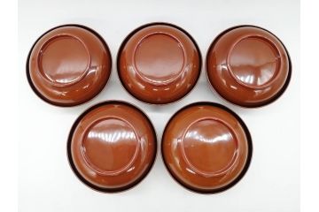 明治〜大正期　輪島塗　蒔絵　木製　松竹梅　雅なお椀5客セット(金彩、松の実、花、吸物椀、木製、漆器、漆芸、金彩、和食器、蓋付き)(R-080765)