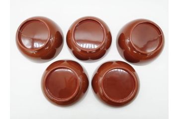 明治〜大正期　輪島塗　蒔絵　木製　松竹梅　雅なお椀5客セット(金彩、松の実、花、吸物椀、木製、漆器、漆芸、金彩、和食器、蓋付き)(R-080765)