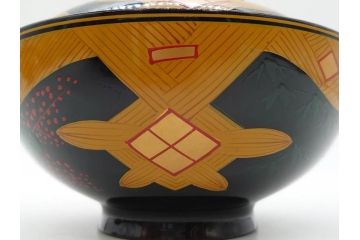 時代物　秀衡塗　木製　松竹梅　華麗な味わいのあるお椀5客セット(源氏雲、有職文様、花、植物、吸物椀、漆器、漆芸、金彩、和食器、蓋付き)(R-080766)