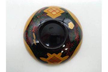 時代物　秀衡塗　木製　松竹梅　華麗な味わいのあるお椀5客セット(源氏雲、有職文様、花、植物、吸物椀、漆器、漆芸、金彩、和食器、蓋付き)(R-080766)