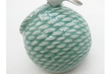 戦前　深川製磁　オールド深川　有田焼　陶器籠/金工　虫籠形真鍮製吊香炉の2点セット(鳥、小物入れ、仏具、茶道具、裏印、房付き)(R-080767)