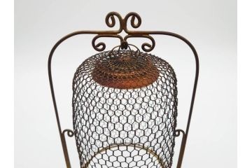 戦前　深川製磁　オールド深川　有田焼　陶器籠/金工　虫籠形真鍮製吊香炉の2点セット(鳥、小物入れ、仏具、茶道具、裏印、房付き)(R-080767)