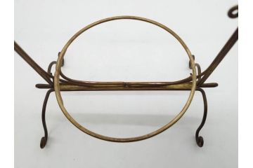戦前　深川製磁　オールド深川　有田焼　陶器籠/金工　虫籠形真鍮製吊香炉の2点セット(鳥、小物入れ、仏具、茶道具、裏印、房付き)(R-080767)