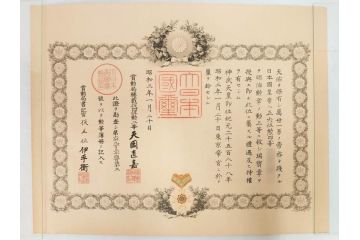 大正4・8・9年　昭和3年　勲三等　四等　五等　瑞宝章　勲六等　単光旭日章　勲記4枚セット(賞状、証書、丸筒付き)(R-080769)