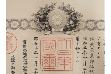 大正4・8・9年　昭和3年　勲三等　四等　五等　瑞宝章　勲六等　単光旭日章　勲記4枚セット(賞状、証書、丸筒付き)(R-080769)