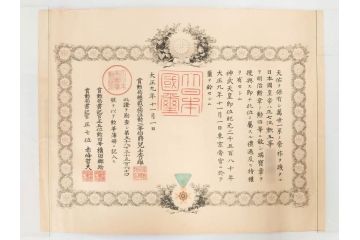 大正4・8・9年　昭和3年　勲三等　四等　五等　瑞宝章　勲六等　単光旭日章　勲記4枚セット(賞状、証書、丸筒付き)(R-080769)